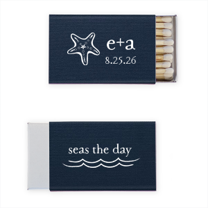 Embrace the wonder of the ocean with the Starfish Matchbook. Showcasing a beautifully detailed starfish, this design symbolizes renewal and regeneration, capturing the magic of nature’s resilience. Personalize with names and dates to add a touch of beachy elegance to your special event.