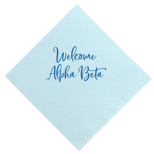 Deck the table with sisterhood spirit using the Welcome Sorority Sisters Napkin. Let the playful loops of "Welcome" twirl into hearts, as personalized sorority names anchor this charming greeting, adding a cozy, personal touch to your gathering's chic decor. Sisters, assemble in style!