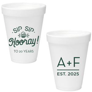 ForYourParty's chic Matte Spruce 16 oz Foam Cup with Matte Spruce Print Color has a Sip Sip Hooray Beer graphic and is good for use in Words themed parties and couldn't be more perfect. It's time to show off your impeccable taste.
