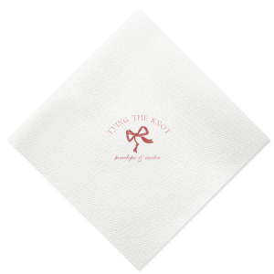 Seal your union with the Knotting Hearts Wedding Napkin, customized with the couple's names in an elegant script, beneath the phrase "tying the knot," and accented by a chic bow graphic. A romantic and fashionable detail for your nuptial celebration.