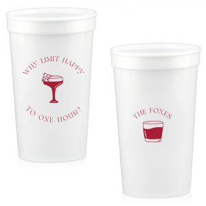 Extend the joy with the Why Limit Happy Hour Cup, perfect for wedding cocktail hours or home entertainment, personalized with your family name. Emblazoned with "Why limit happy to one hour?" and a delightful cocktail graphic, it invites guests to savor every moment.
