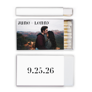 Our beautiful custom White Classic Custom Photo Matchbox with Matte Black Ink Digital Print Colors are a must-have for your next event—whatever the celebration!