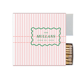 Create a sweet memento with the Candy Stripe Full Color Matchbox! This design evokes the joy of candy shops, beach strolls and boardwalk games. The full color matchbox is customizable in your choice of colors alongside customizable text to fully personalize your unique design. Perfect for weddings, engagements or home entertainment!