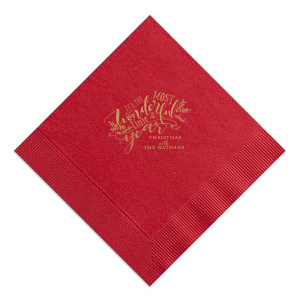 Celebrate the season's spirit with the The Most Wonderful Time Holiday Napkin, where a medley of fonts and boughs of foliage bring the beloved carol to life. The standout 'Wonderful' and space for your family name add a personal note to holiday revelry.