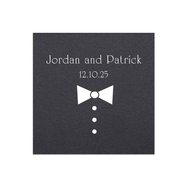 Personalized Kraft Cocktail Napkins - 2 Color with Matte White Foil and Matte Black Foil has a Tux graphic and is good for use in Trendy and Wedding themed parties and will make your guests swoon. Personalize your party's theme today.