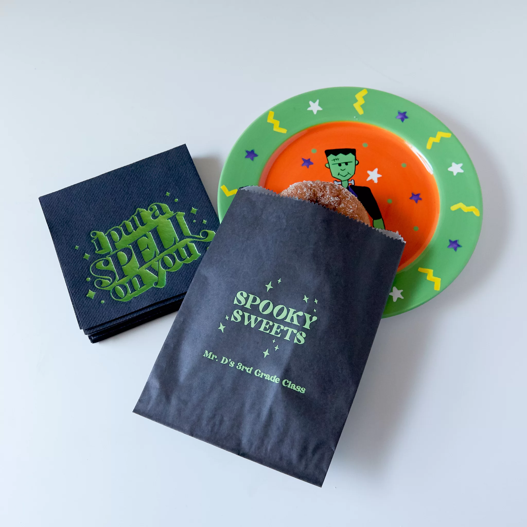 Spooky Sweets Personalized Halloween Bag on paper plate