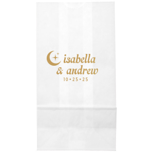 Shine bright with the Moon & Stars Couples Bag at your next special party event. Featuring customizable text in your choice of foil stamp colors and bag styles, easily personalize your design to best match your unique vibes!