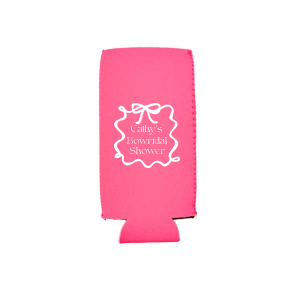 Keep your drinks cool and your style chic at the bridal shower with the Bowridal Shower Can Cooler. Adorn this charming cooler with the bride's name, floating above the whimsical phrase "Bowridal Shower," all encased within an illustrative looping ribbon and bow frame. A playful yet elegant accessory for the celebration.