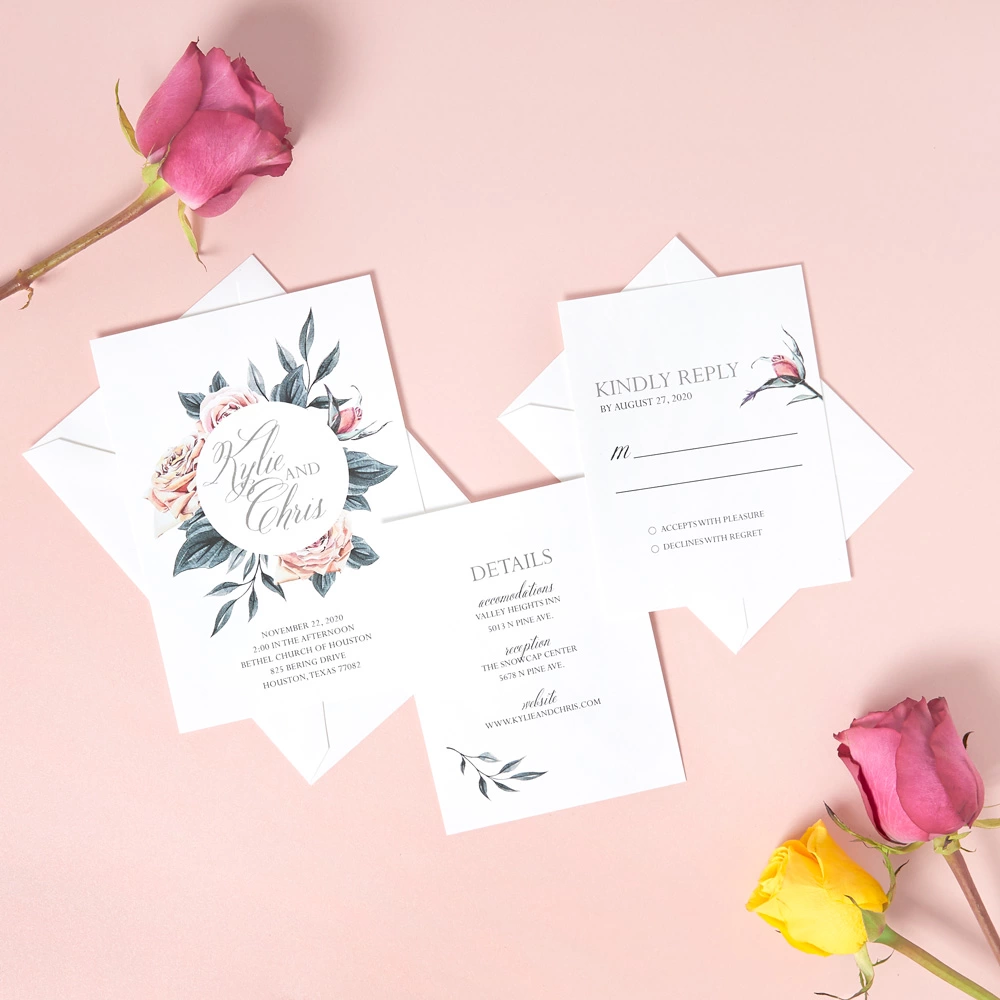 gorgeous Romantic Rose Wreath wedding invitation design