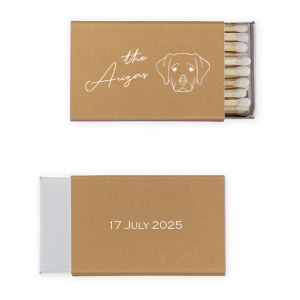 If you and your partner have a Labrador Retriever, this match is an adorable wedding favor to give your guests. Adorned with a golden retriever graphic, including man's best friend is a must on your wedding party favors. 