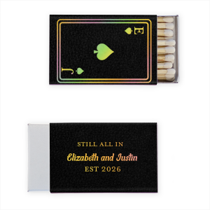 Commemorate enduring commitment with the Spades Playing Card Anniversary Matchbook. One side showcases the timeless spades playing card, tailored with your initials, while the other side is inscribed with "We still do," the couple's names, and the year, symbolizing a love that's both lucky and lasting.