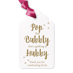Say thank you with a bottle of bubbly to go, tied with this adorable personalized gift tag. Just choose your bridal shower or bachelorette theme colors and add the bride's name for a lovely hostess touch!
