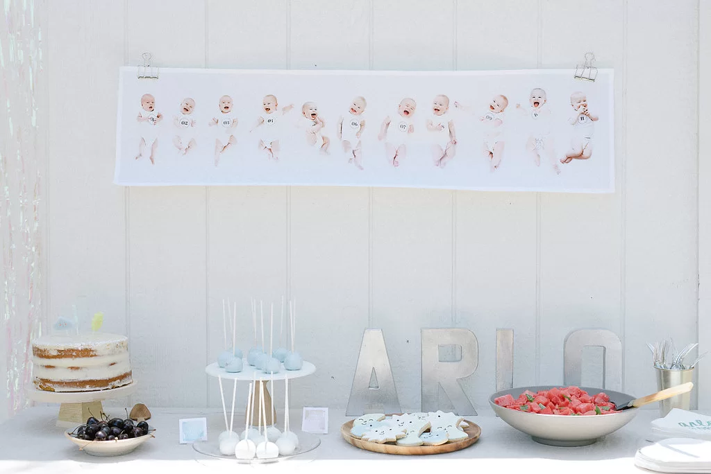 dessert table at sky themed birthday party