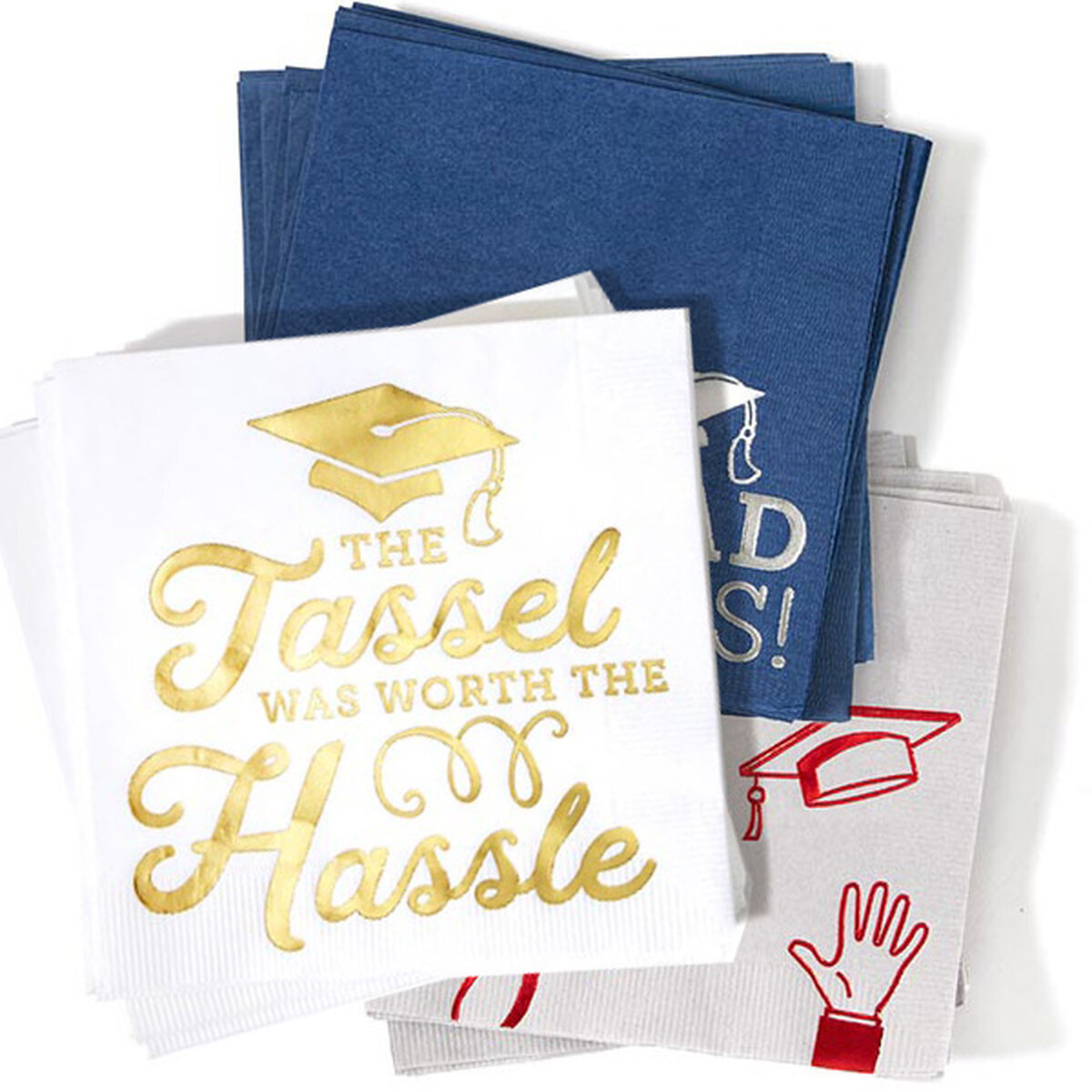 ConGRADulations cocktail napkin navy blue with silver foil