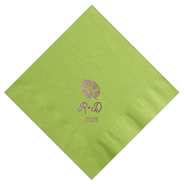 ForYourParty's chic Pistachio Luncheon Napkin with Shiny Amethyst Foil has a Palm Leaf graphic and is good for use in Organic, Floral, Trendy themed parties and will add that special attention to detail that cannot be overlooked.