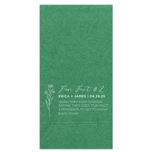 The ever-popular Hunter Green Linen Like Cocktail Napkin with Matte White Foil has a Stem Daisy Flower graphic and is good for use in Floral and Wedding themed parties and can be customized to complement every last detail of your party.