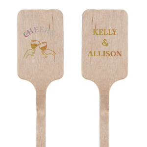 The Cheers Together Stir Stick brings the festive spirit to life with a hand-drawn graphic of two hands raising drinks in a toast, complete with an exuberant "Cheers!" above them, on one side. The other side is personalized with your names, written in a font that captures the relaxed and warm vibe of an island getaway. This stir stick is the perfect accompaniment to shared moments, making every clink of the glass a celebration of togetherness. Ideal for engagement parties, wedding receptions, or any romantic occasion.