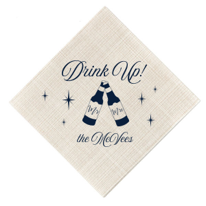 Our beautiful custom White Cocktail Napkin with Shiny Champagne Foil has a Mr & Mrs Bottles graphic and is good for use in Wedding, Drinks themed parties and will make your guests swoon. Personalize your party's theme today.