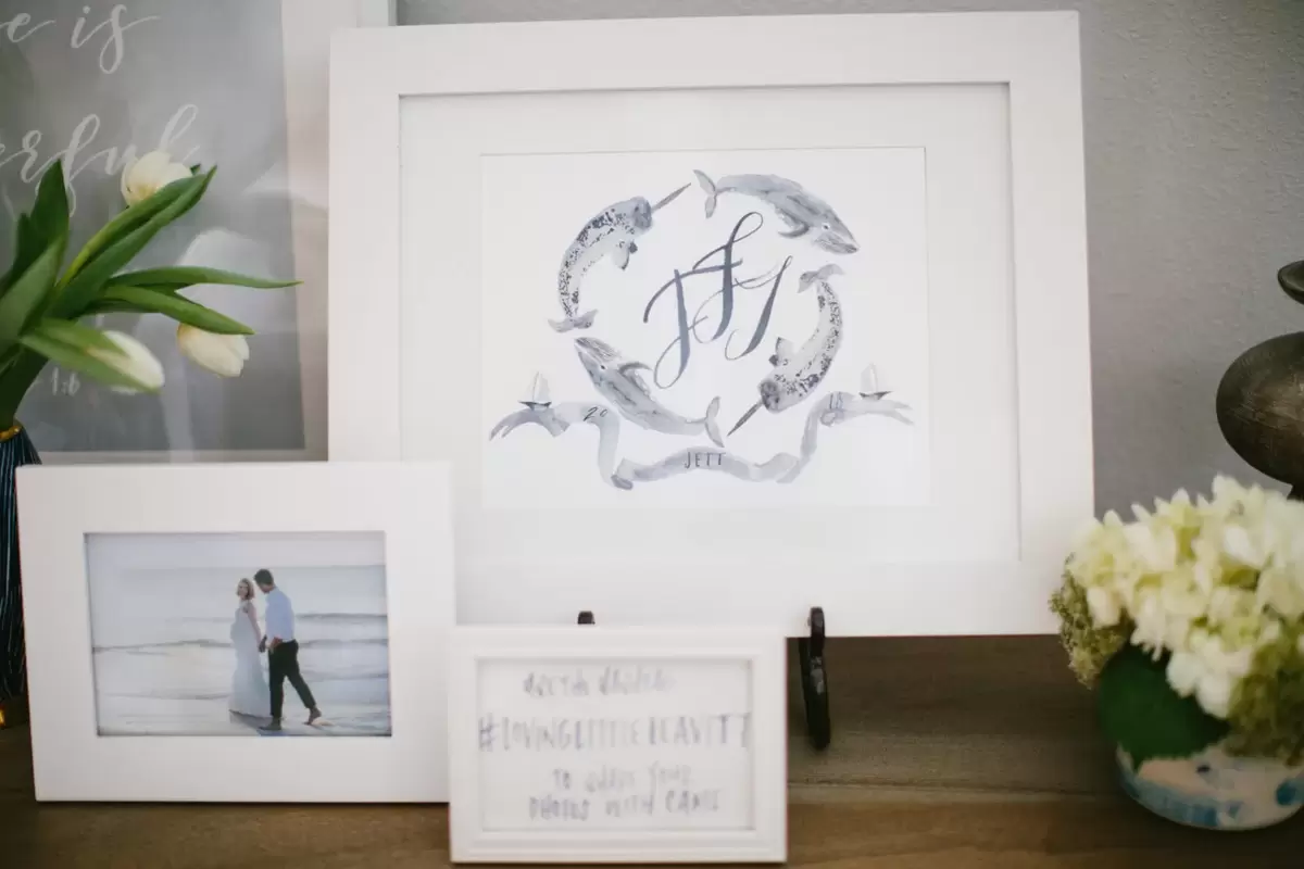 narwhal baby shower watercolor crest