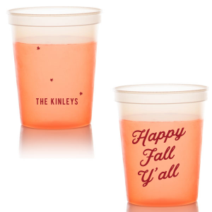 ForYourParty's elegant Orange 16 oz Stadium Cup with Matte Red Berry Ink Cup Ink Colors has a Tree RSVP graphic and is good for use in Lovely Press themed parties and will give your party the personalized touch every host desires.