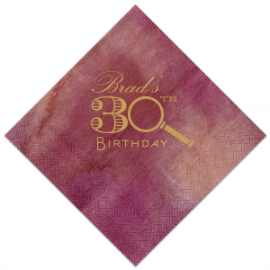 Custom Plum Cocktail Napkin with Satin 18 Kt. Gold Foil has a Magnifying Glass graphic and is good for use in Trendy, Symbols, Adventure themed parties and will look fabulous with your unique touch. Your guests will agree!