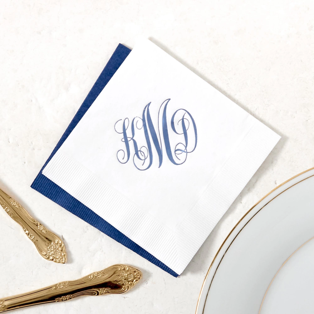 custom designed Romantic Monogram wedding cocktail napkin