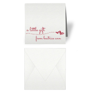 Our personalized Linen White Gift Enclosure with Matte Lipstick Red Foil has a Sketchy Heart Line graphic and is a good way to express your love, whether for a wedding, Birthday or Anniversary. It's time to show off your impeccable taste.