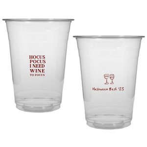 The Hocus Pocus Focus Cup is the ideal custom Halloween party accessory.  Featuring the phrase "hocus pocus I need candy to focus" and a modern and minimal graphic of wine glasses, you can personalize with your name, and the year. This chic Halloween accessory will be a hit at your autumnal events. 