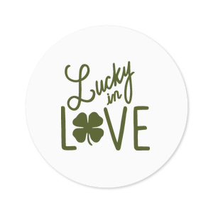The ever-popular White Small Round Label with Matte Army Green Ink Label Print Colors has a Lucky In Love graphic and is good for use in Words, Wedding themed parties and will add that special attention to detail that cannot be overlooked.