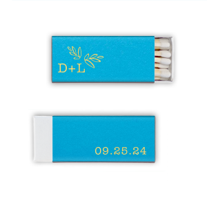 Spark warmth with the Leaf Accent Wedding Match, featuring whimsical hand-drawn leaves for a whimsical botanical touch. Simple initials and the special date adorn this charming matchbox, perfect for sweetening the ambiance of your enchanting wedding day.