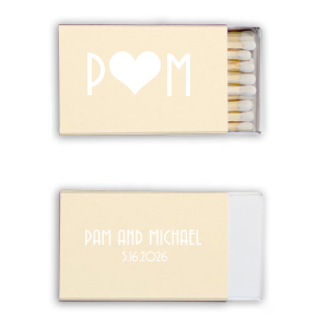 Seal your union with a spark using the Large Heart and Initials Matchbox, where a bold heart unites the couple's initials in a symbol of love. The reverse side details their full names and date, igniting memories of the day they said 'I do.