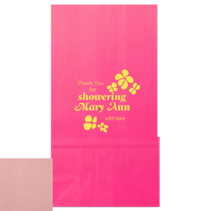 Personalized Pink Party Bag with Satin Copper Penny Foil has a Daisy Frame graphic and is good for use in Trendy, Floral, Wedding themed parties and will impress guests like no other. Make this party unforgettable.