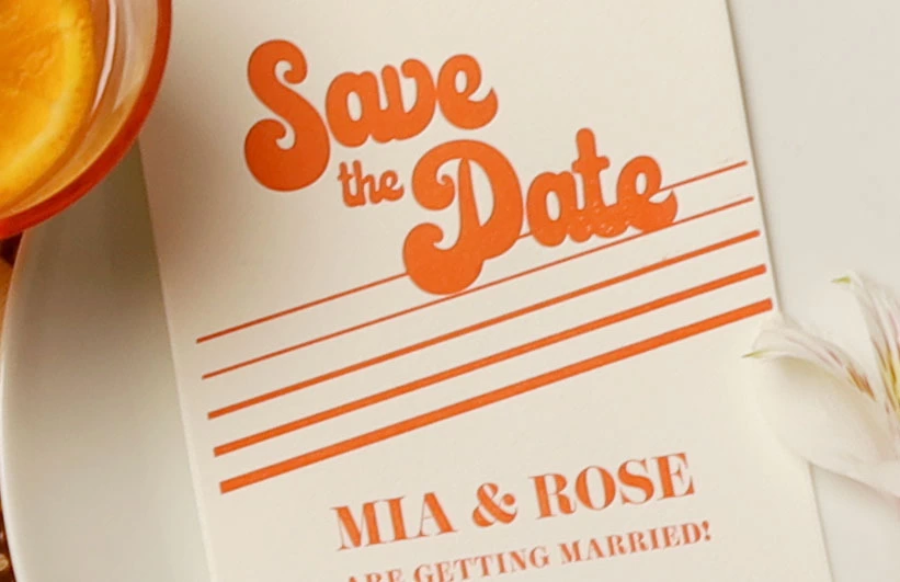 close up of letterpress invitation