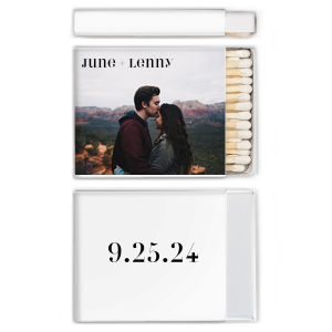 Our beautiful custom White Classic Custom Photo Matchbox with Matte Black Ink Digital Print Colors are a must-have for your next event—whatever the celebration!