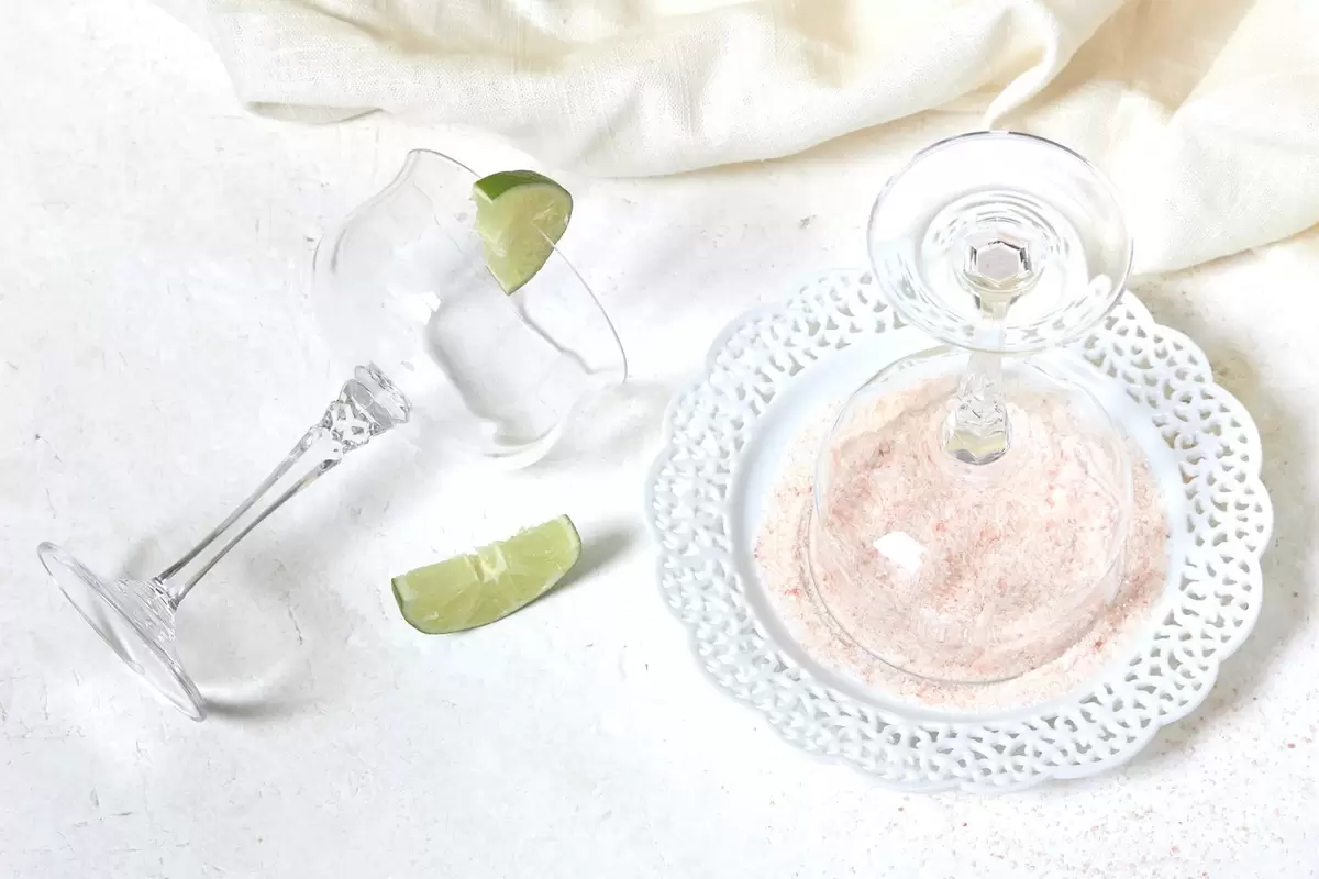 Spicy Grapefruit Margaritas recipe with customer swizzle stick Chile salt directions