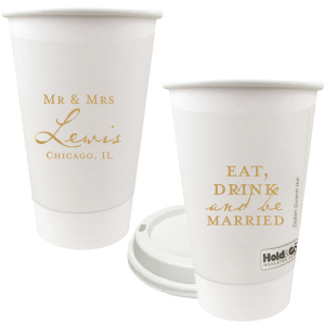 Mr and Mrs Paper Insulated Coffee Cups with Lids (16 oz, 48 Pack