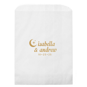 Shine bright with the Moon & Stars Couples Bag at your next special party event. Featuring customizable text in your choice of foil stamp colors and bag styles, easily personalize your design to best match your unique vibes!
