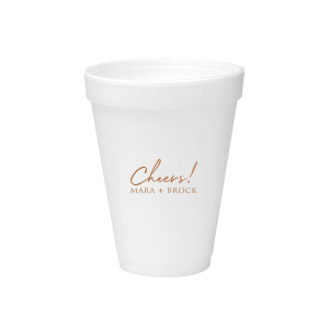 Raise a toast with the Cheers to the Couple Name Cup, where festivity meets elegance. A large, fanciful "Cheers!" in an exuberant script sets the stage for celebration, while the couple's names in bold capitals underscore the personal touch. This frosted cup's simple yet impactful design perfectly encapsulates the spirit of a joyous toast to love and unity.