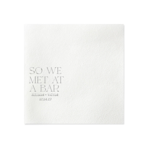 Tell your story with the Embossed Meet Cute Napkin. The trendy yet tasteful design is perfect for regaling friends and family with the humorous circumstances your meeting. Leave your impression today!