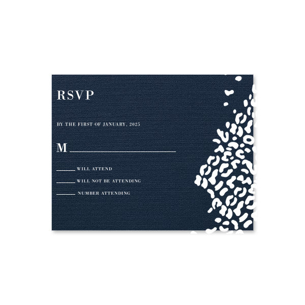 Custom Linen Denim Foil Stamped RSVP Card with Shiny Sterling Silver Foil will give your party the personalized touch every host desires.