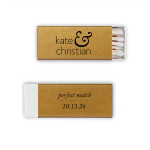 The Elegant Couple Wedding Match design combines playfulness and elegance. Featuring the couple's names, united by a bold, flourished ampersand, it symbolizes their connection. The reverse side gently contrasts with "perfect match" and the event date, creating a memorable keepsake.