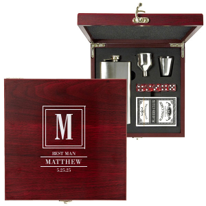 Initial Double Frame Poker Flask Set