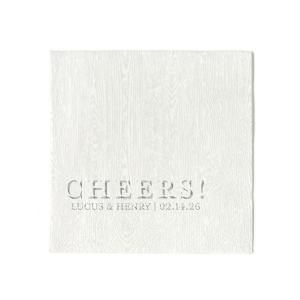 Raise glasses and spirits with our Cheers Embossed Napkin! The popular design is perfect for a wide variety of special occasions, from wedding parties to graduation celebrations. Fully customizable with your choice of color, size and style, create the perfect product for your party today.