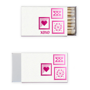 Our beautiful custom Linen White Classic Matchbox with Shiny Fuchsia Foil has a Heart Stamps graphic and a Heart Stamps graphic and is good for use in Hearts, Holiday themed parties and will make your guests swoon. Personalize your party's theme today.