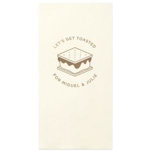 This S'more napkin is perfect for the outdoorsy couple or pair that loves to camp. This custom napkin will be adorable at a wedding or event!
