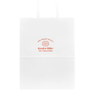 Pack up the celebration with the Clever Donut Grad Bag, tailored with the graduate’s name, school, and graduation year, complemented by a charming donut graphic and the witty phrase “One Smart Donut.” A perfect blend of humor and accolade for their scholastic achievements.