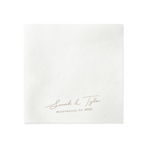 Celebrate your wedding with the Nuptial Namesake Locale Napkin, customized with the couple's names and the cherished site of the ceremony. A refined choice that adds a personal touch to your matrimonial table setting.
