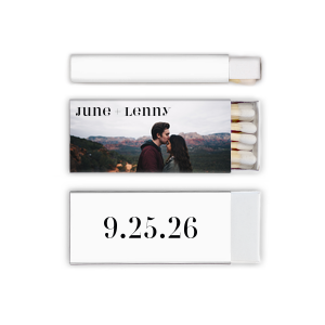 Our beautiful custom White Classic Custom Photo Matchbox with Matte Black Ink Digital Print Colors are a must-have for your next event—whatever the celebration!
