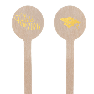 Stir up success with the Graduation Cap Stir Stick, where a soaring cap adds festive flair to your beverages. 'Class of' and the graduation year on the reverse side elevate each drink to honor the graduate's hard-earned achievement.