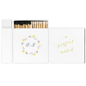 ForYourParty's chic White Classic Custom Photo Matchbox with Matte Stone Blue Ink Digital Print Colors and Matte Chartreuse Ink Digital Print Colors can be customized to complement every last detail of your party.